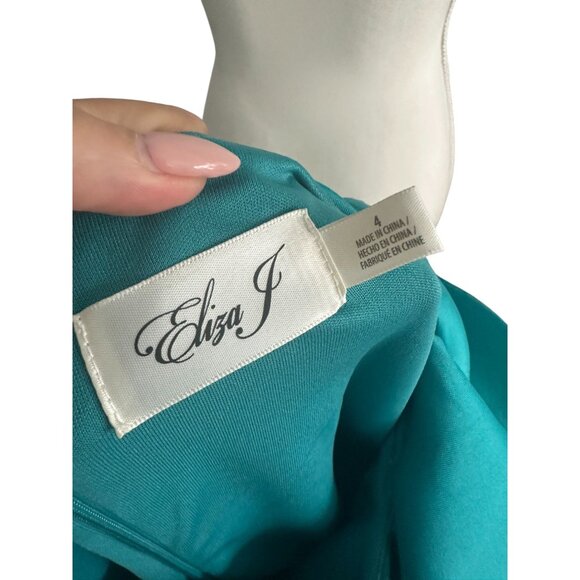 ELIZA J Aqua Teal Ruffle Shoulder Scuba Dress Size 4 - Picture 4 of 8